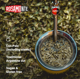 Rosamonte Especial yerba leaves close-up, rich flavor profile for bold brews.