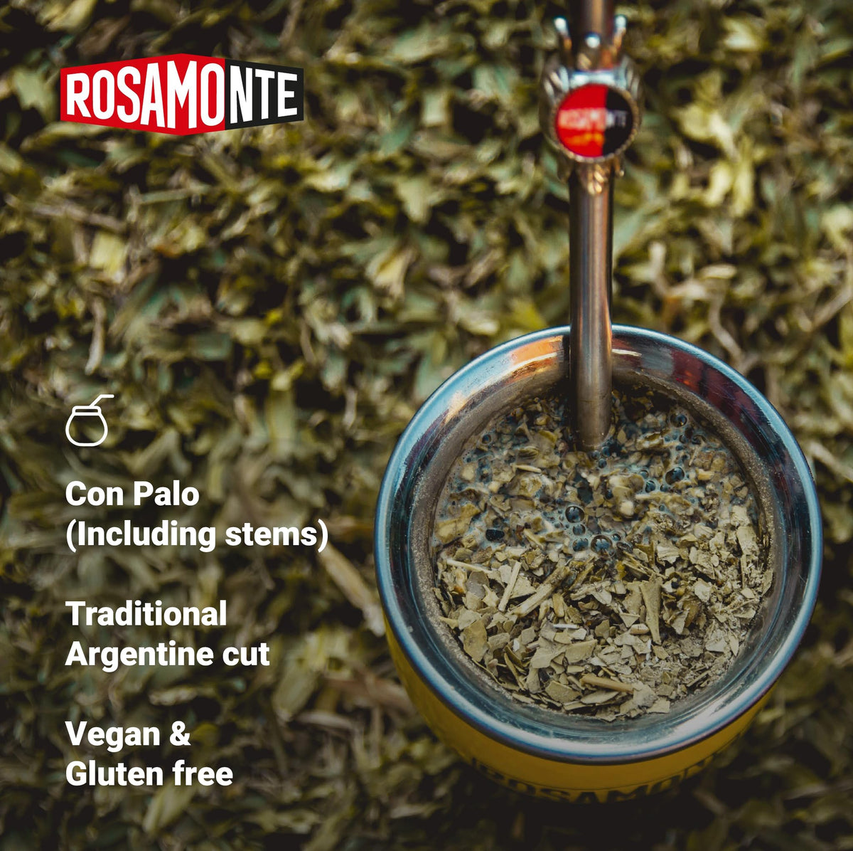 Rosamonte Yerba Mate Con Palo brew-in-cup highlights a smooth, energizing infusion.