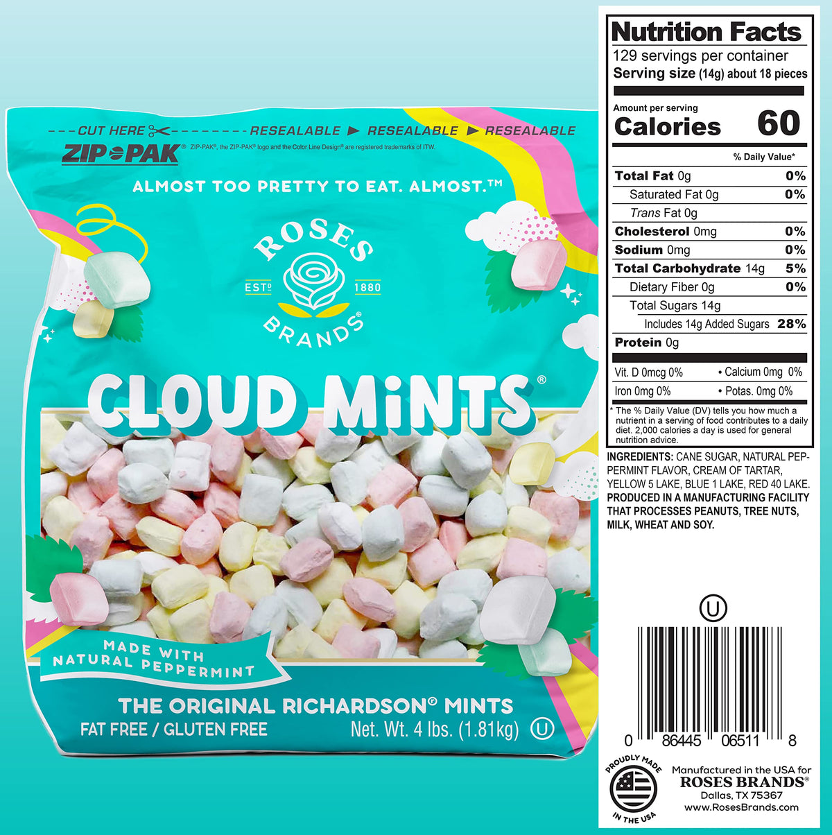 Roses Brands Cloud Mints melt in your mouth for a refreshing bite.