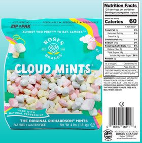 Roses Brands Cloud Mints melt in your mouth for a refreshing bite.