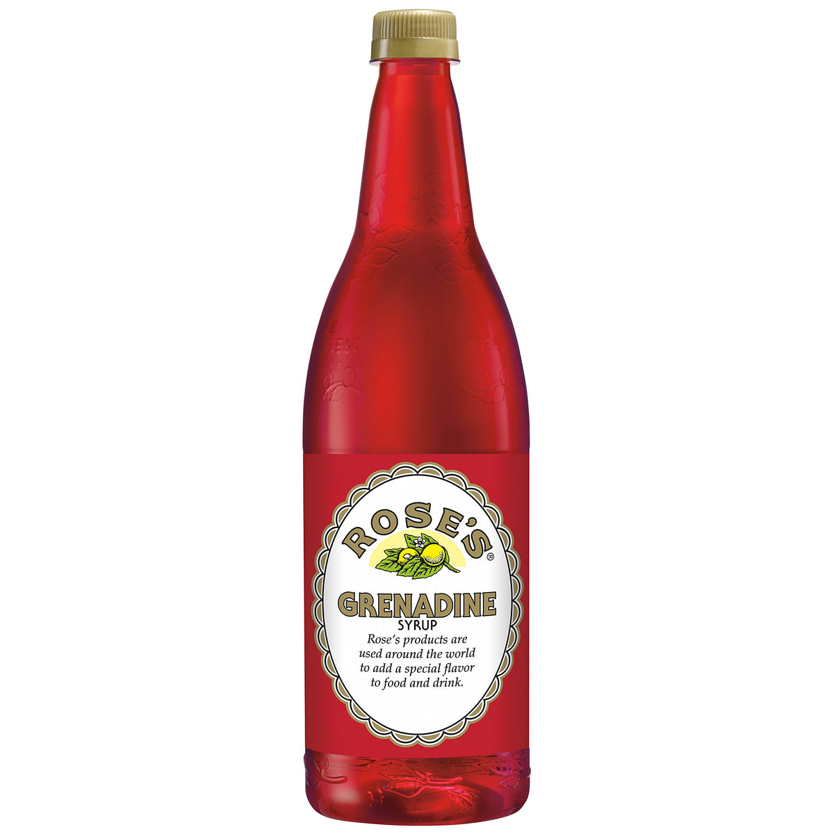 Rose's Grenadine pour shown into a glass for a refreshed mixed drink.