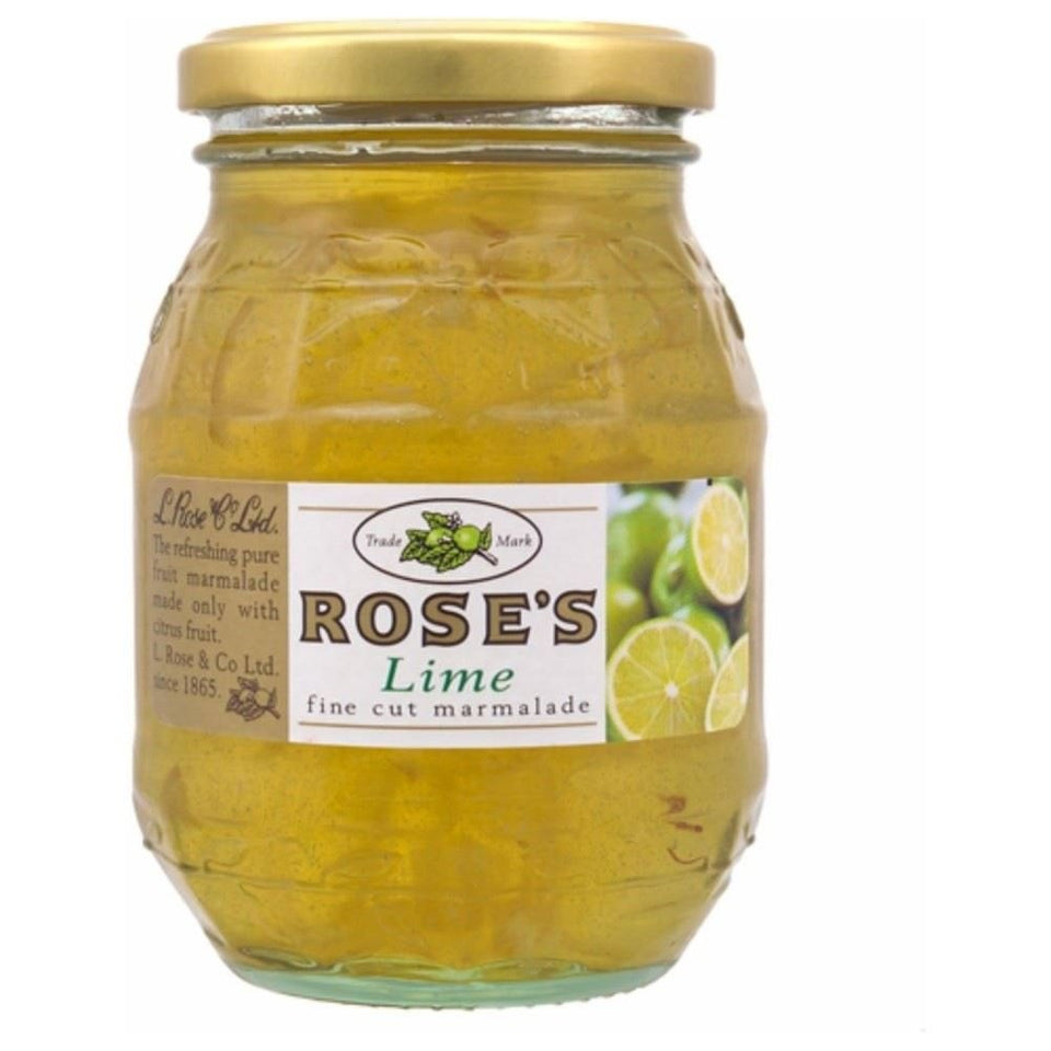 Rose's Lime Fine Cut Marmalade jar on toast, delivering zesty citrus flavor for breakfast.