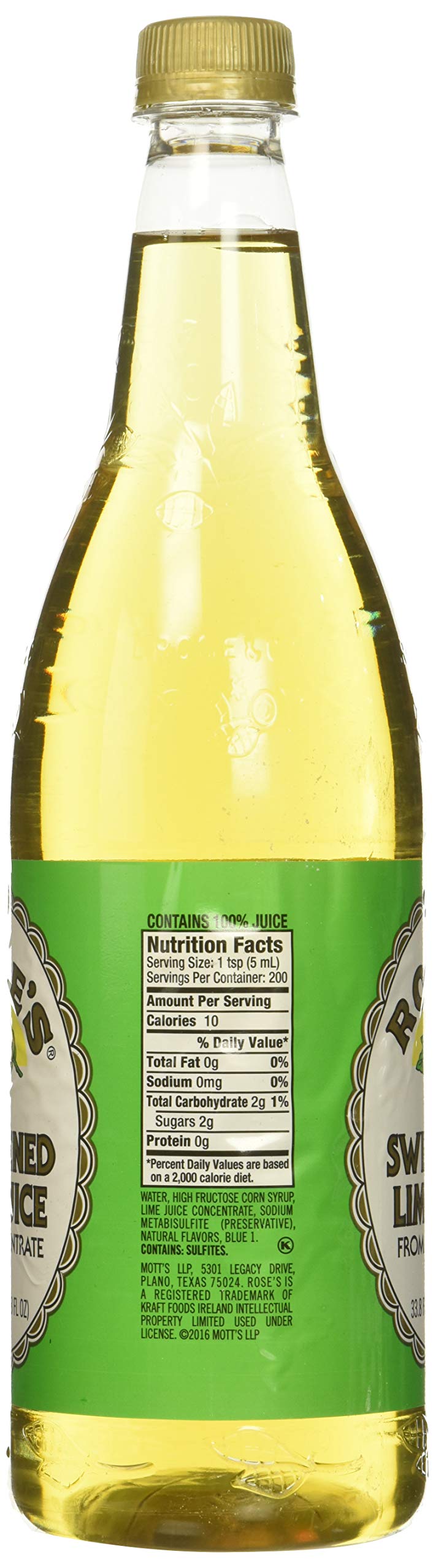 Rose's Lime Juice on the bar, perfect for margaritas and other mixed drinks.