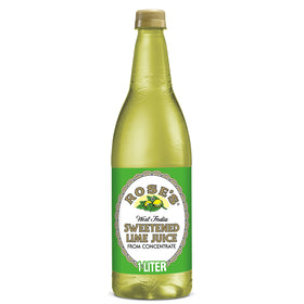 Rose's Lime Juice bottle highlighting real lime juice for cocktails.