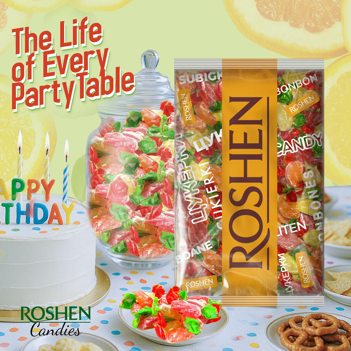 Roshen Citrus Mix Hard Candy individually-wrapped pieces for freshness on the go.