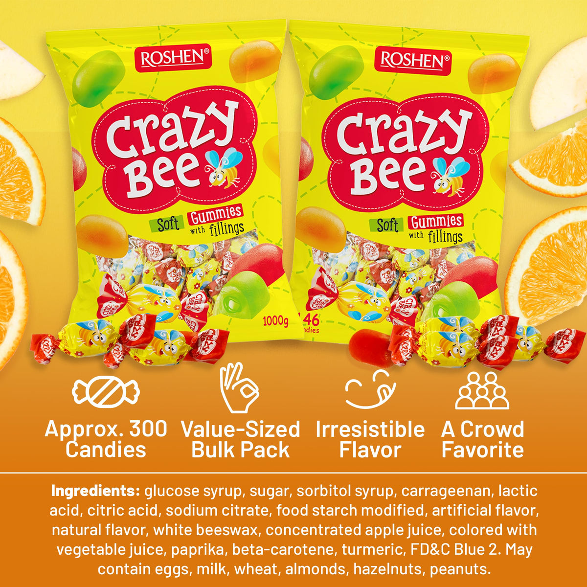 Roshen Crazy Bee Jelly Candies individually wrapped for freshness