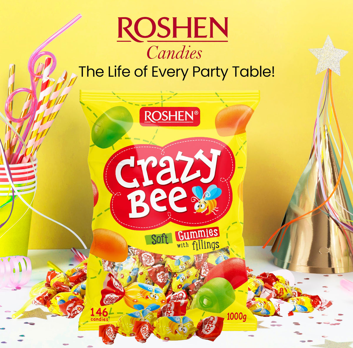 Roshen jelly candies showing Kosher and Halal certification