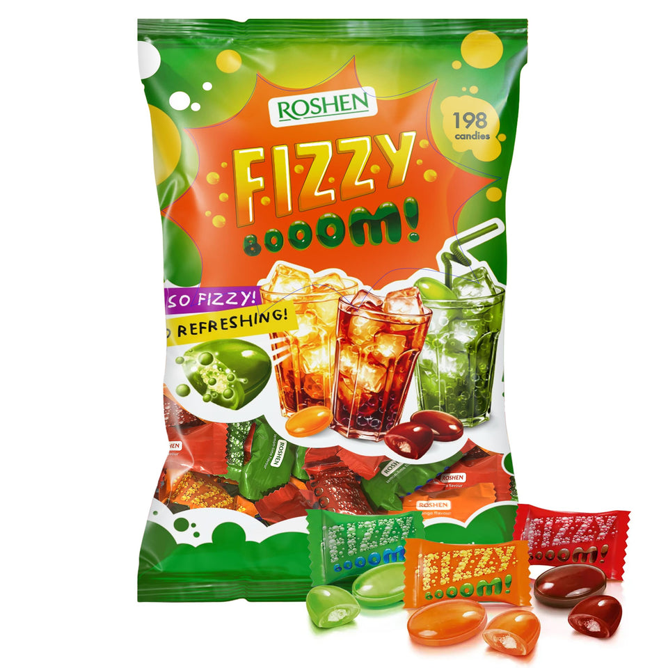 Roshen Fizzy Boom candy bulk bag ready for sharing at gatherings.