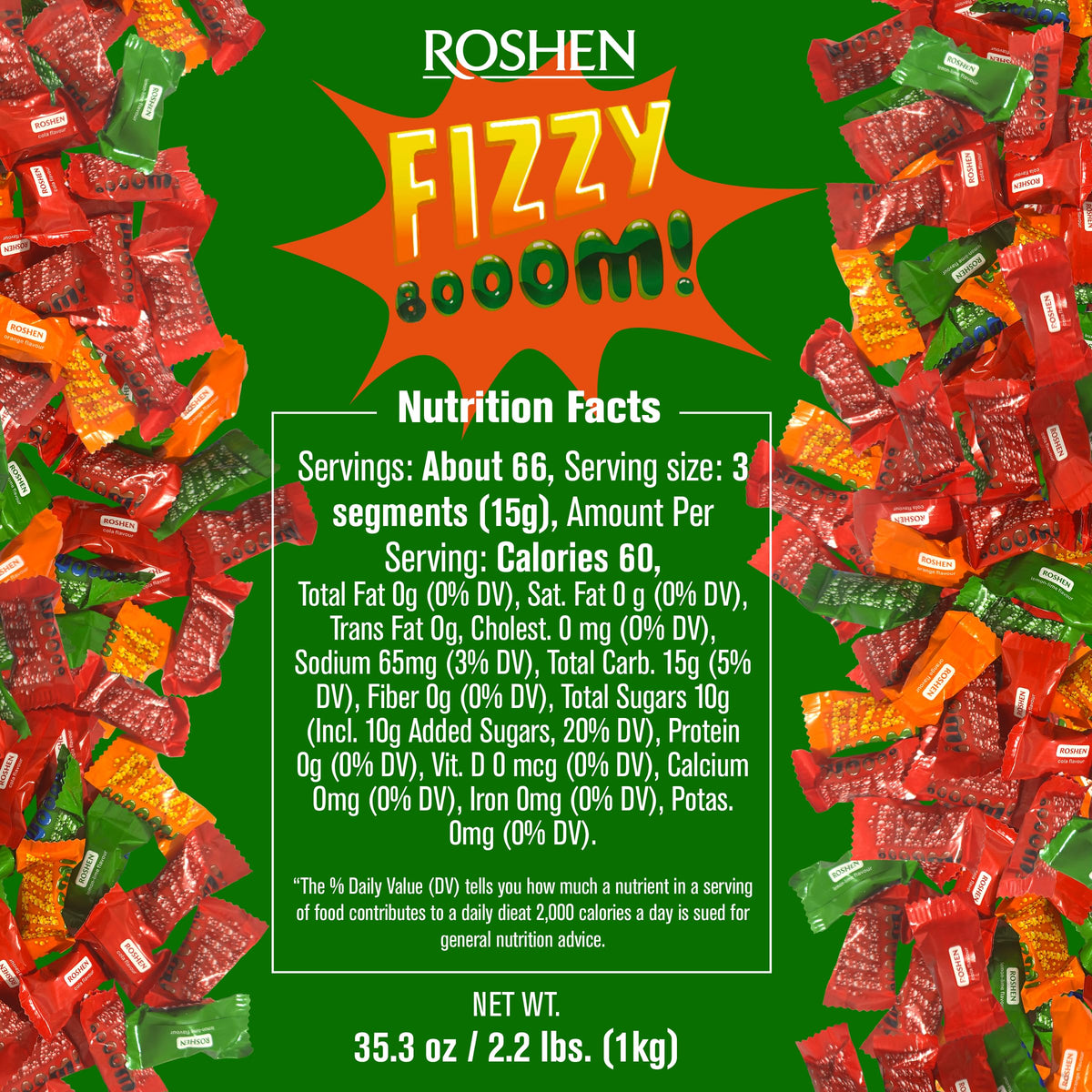 Roshen Fizzy Boom is kosher and halal certified, suitable for diverse diets.