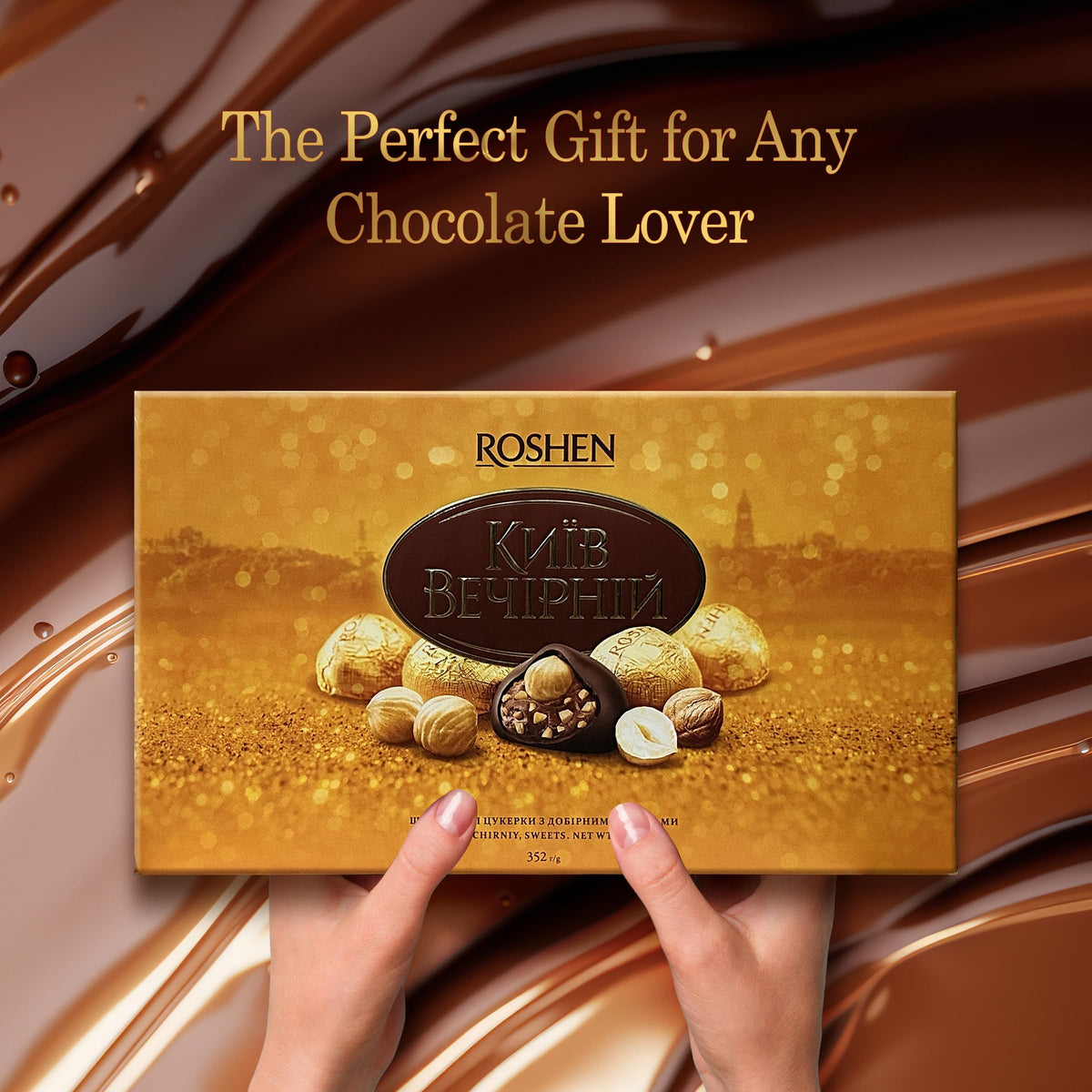 Roshen gift box on birthday table ready to delight guests.