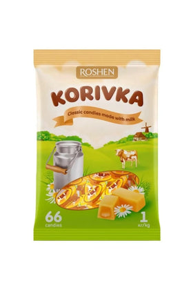 Roshen Korivka Milk Fudge Candy packaging, gift-ready treat.