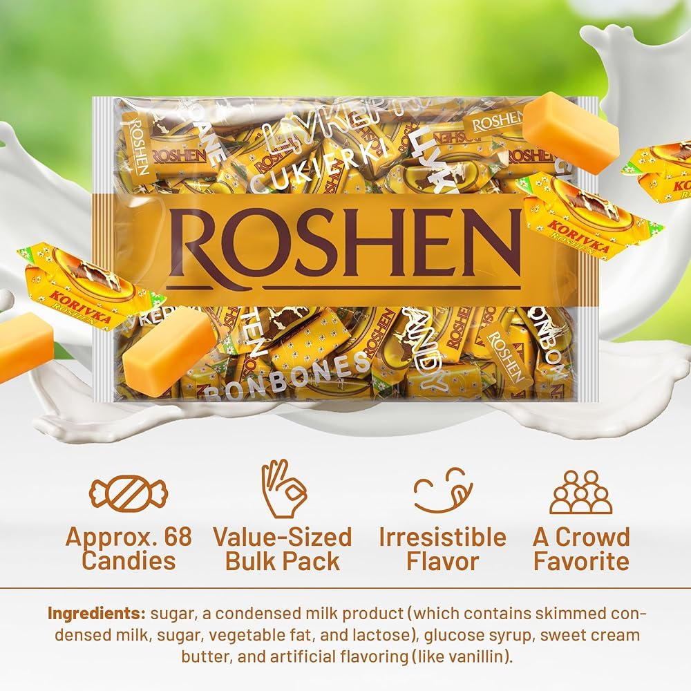 Creamy liquid center in Roshen Korivka fudge delivers indulgence.
