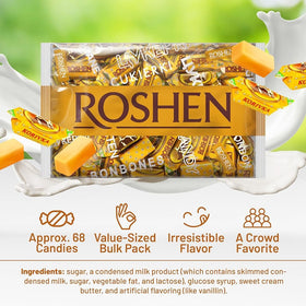 Creamy liquid center in Roshen Korivka fudge delivers indulgence.
