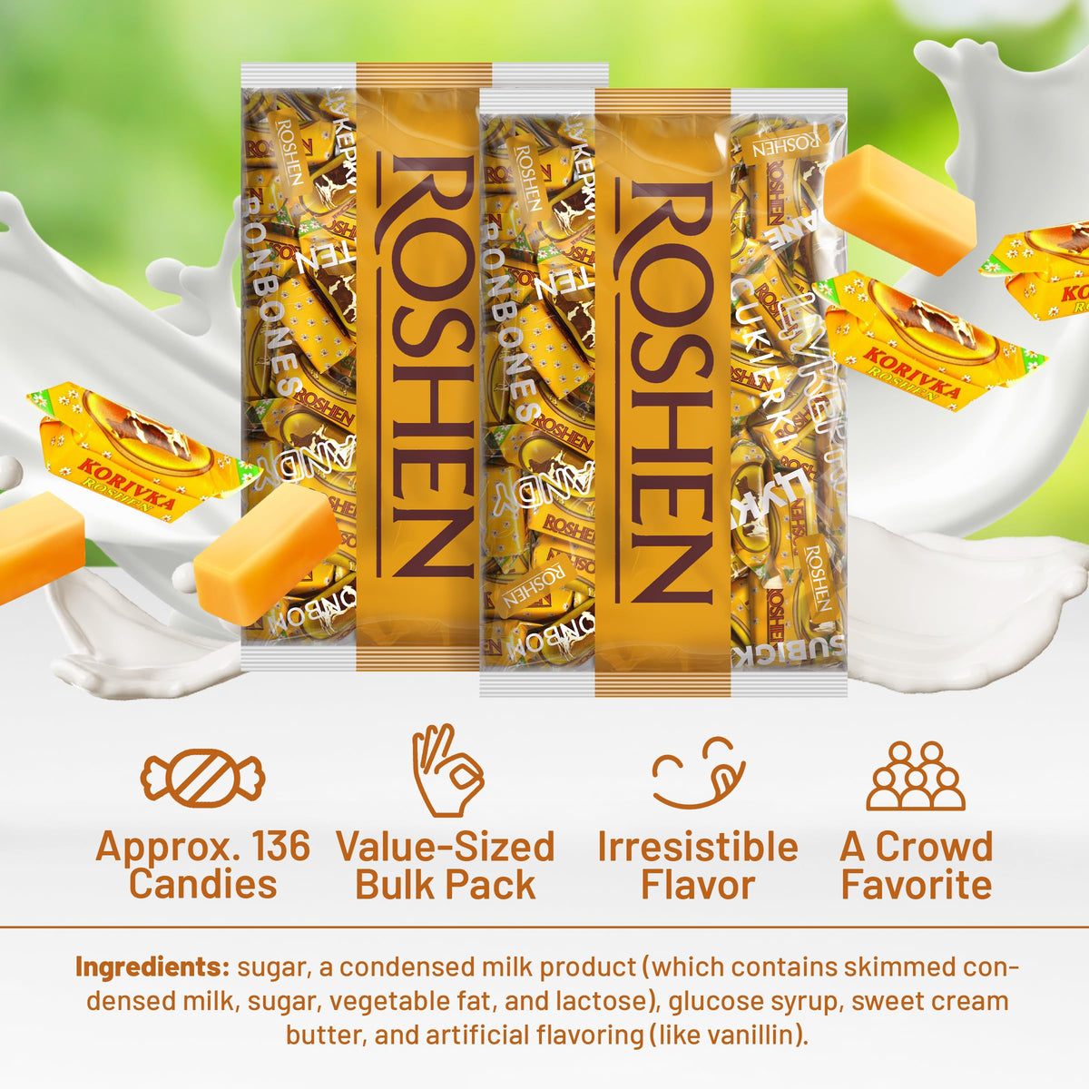 Roshen Korivka Milk Fudge creamy texture with a sugary crust makes tea-time