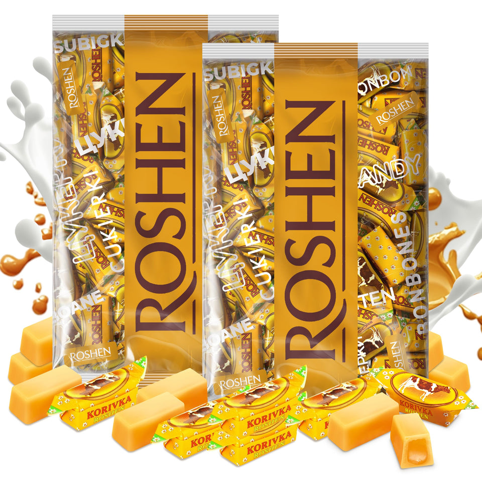Roshen Korivka Milk Fudge in individually wrapped pieces, ideal for sharing or gifting