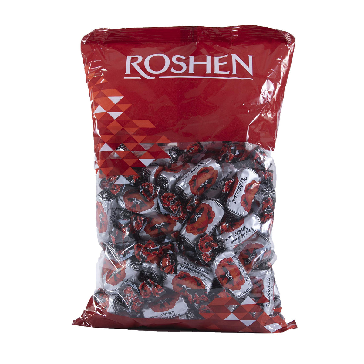Roshen Krasniy Mak candy showing caramel crumb praline texture and crunch