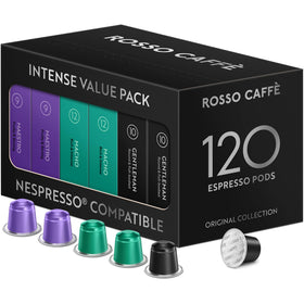 Rosso Caffè 120 espresso pods for Nespresso Original machines, bold crema and quick espresso.
