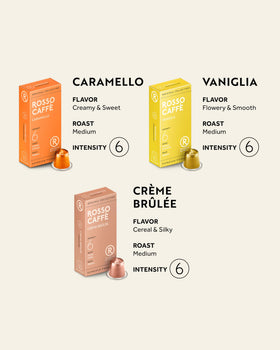 ROSSO CAFFÈ Caramel pods bring warm, aromatic sweetness to your cup