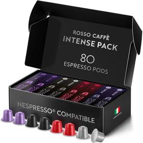 Rosso Caffè espresso pods 80-pack front view for bold morning espresso