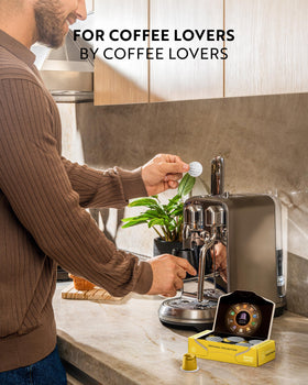 ROSSO CAFFÈ pods on a kitchen counter ready for your next espresso