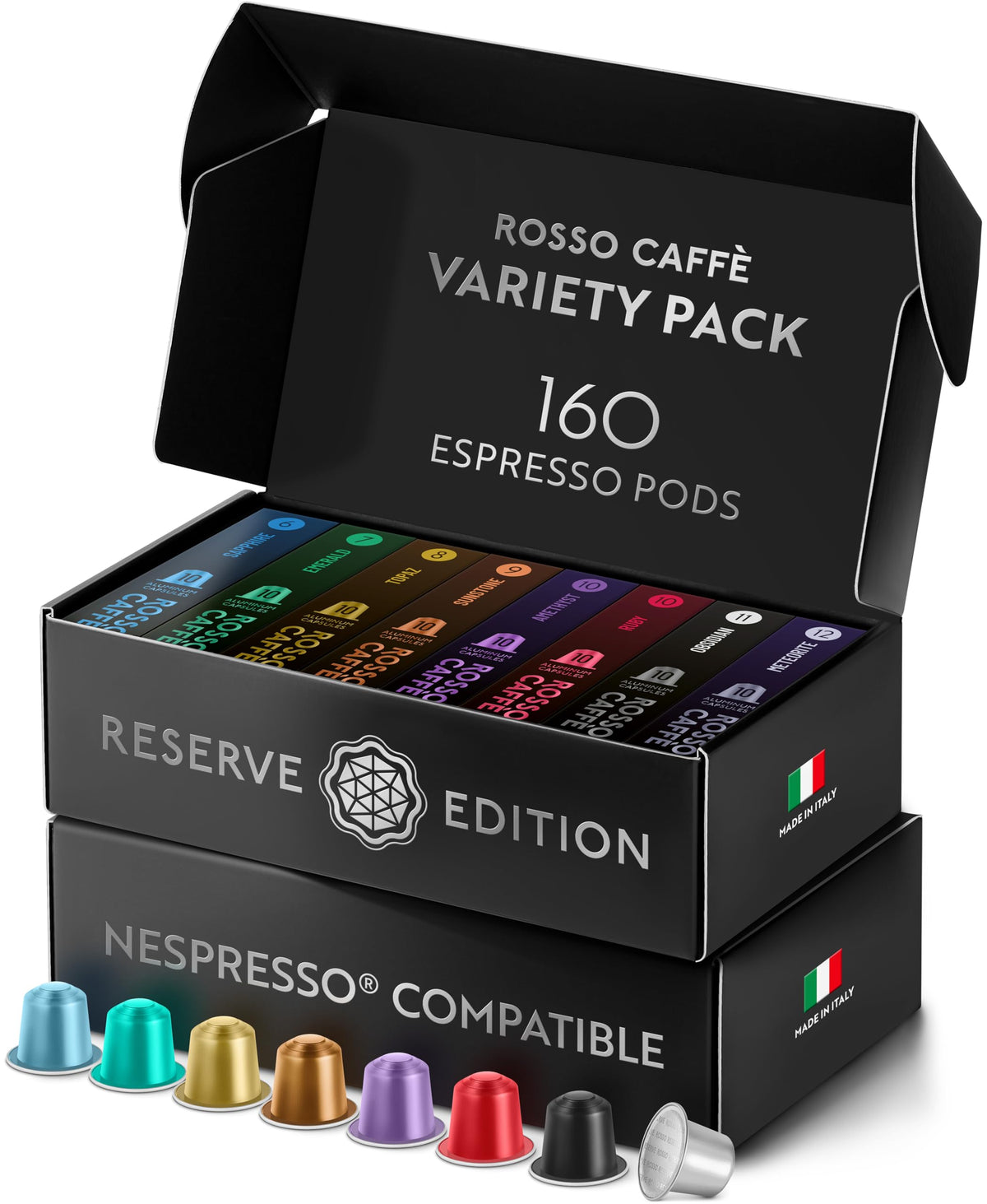 ROSSO CAFFÈ Reserve Variety Pack of 160 espresso pods for home use
