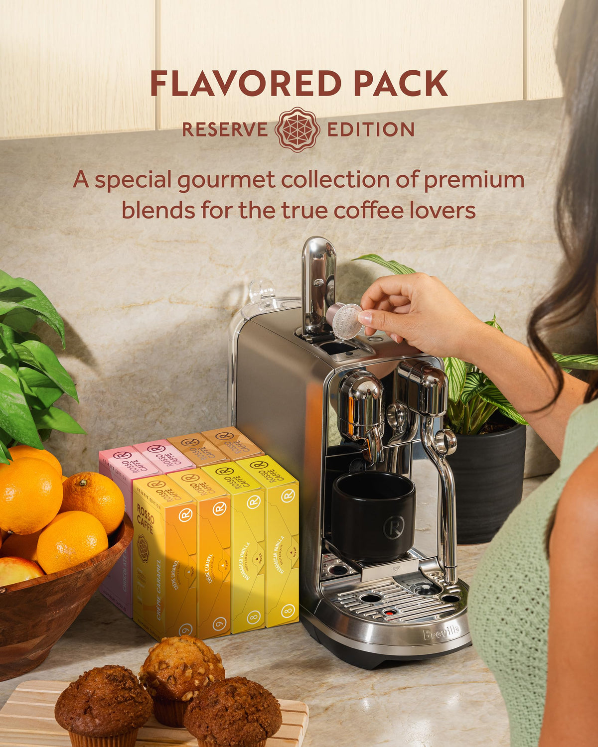 Rosso Caffè creme caramel flavor pods delivering balanced sweetness and crema.