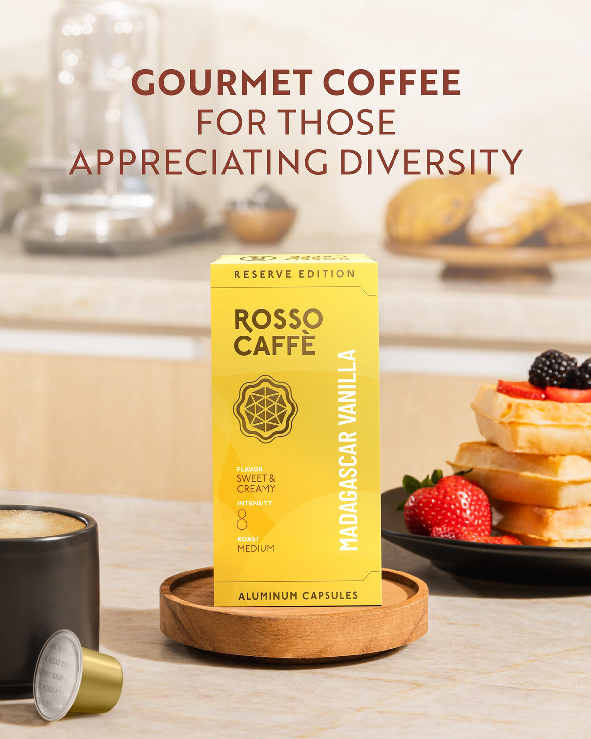 Rosso Caffè made in Italy espresso pods for premium taste at home.