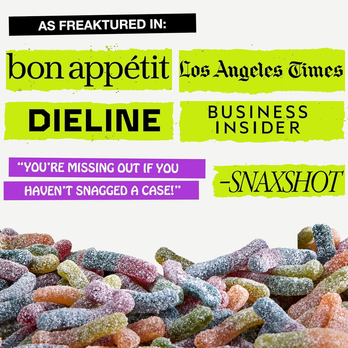 Rotten Gummy Cruncheez Worms texture close-up reveals chewy-crunch balance