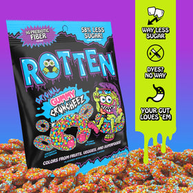 Rotten Gummy Cruncheez Barfin’ Blue Raz pack close-up with bold taste
