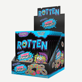 Rotten Gummy Cruncheez bottle close-up highlighting crunchy, satisfying bite