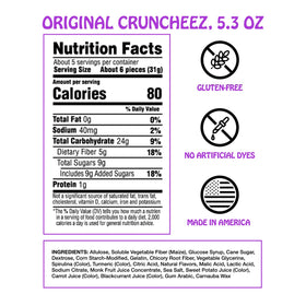 Rotten Original Gummy Cruncheez pack shot emphasizes low sugar and bold flavors
