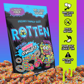 Rotten Original Gummy Cruncheez scary cherry close-up showcases crave-worthy taste