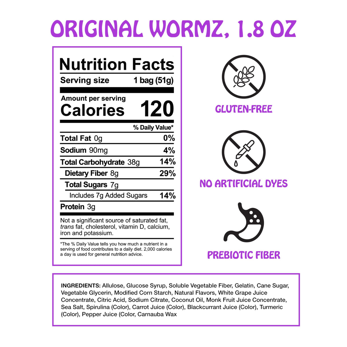 Rotten Original Gummy Worms bag shown, a gluten-free snack with low sugar.