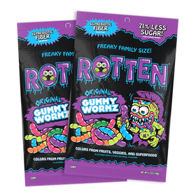 Rotten Original Gummy Worms pack front showing gluten-free, share-friendly design.