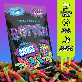 Serving idea for Rotten Original Gummy Worms, a mindful snack option for any time