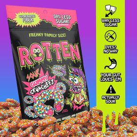 Rotten Sour Gummy Cruncheez barfin blue raz close-up crunchy chew