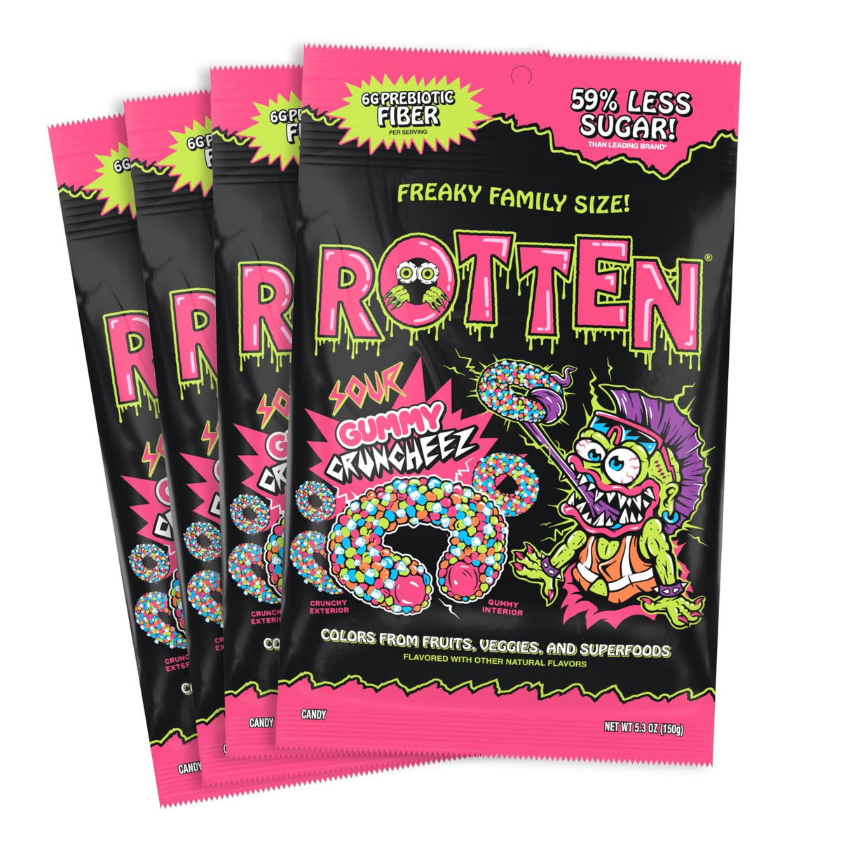 Rotten Sour Gummy Cruncheez loopy lime gummies with bold flavor and gluten-free crunch
