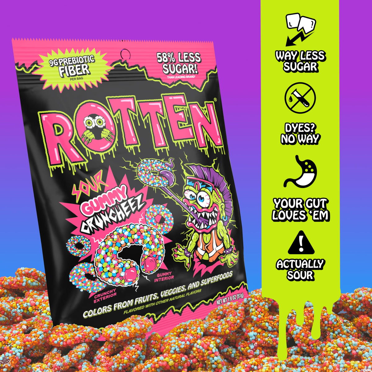Rotten Scary Cherry gummies showcased with vibrant color and zest.