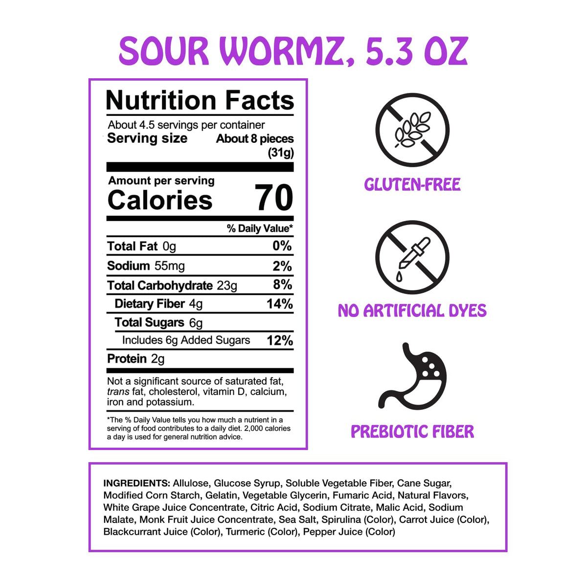 Rotten Sour Gummy Worms bag side showing compact, on-the-go snack appeal
