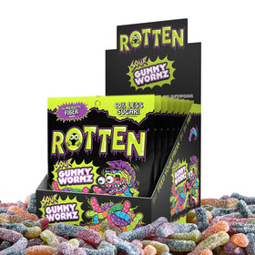 Rotten Sour Gummy Worms loopy lime - gluten-free candy with 7g prebiotic fiber per serving.