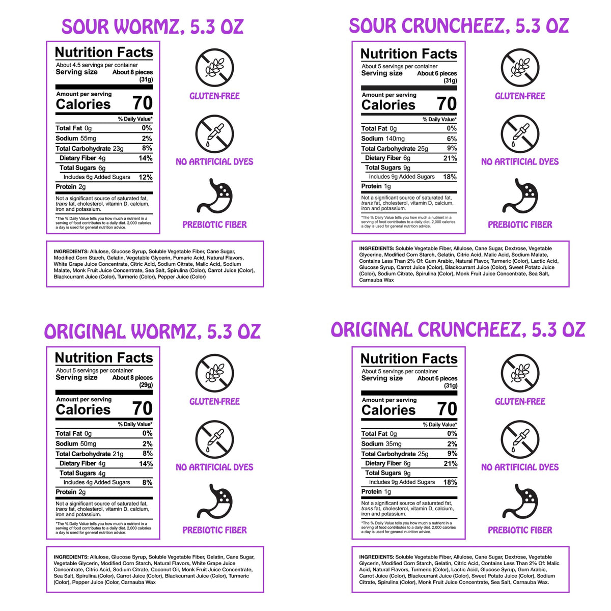 Rotten Variety Gummy Cruncheez Worms pack shot shows four-pack sharing option
