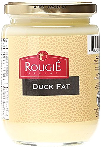 Rougié duck fat 11oz jar for roasting and searing, enhancing flavor.