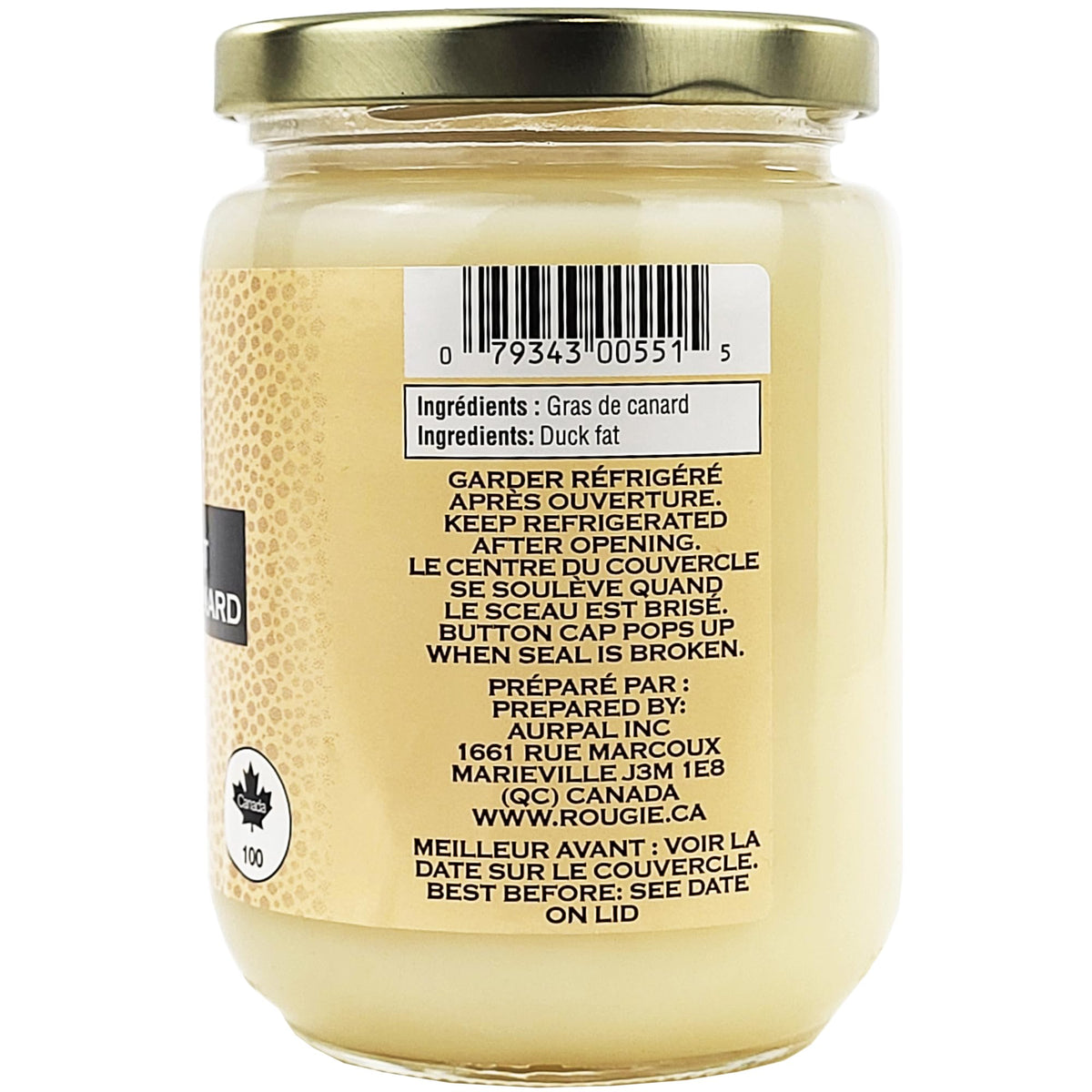 Rougie rendered duck fat close-up highlighting premium fat for searing meats.