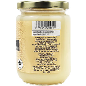 Rougie rendered duck fat close-up highlighting premium fat for searing meats.