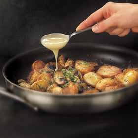Rougie seared-meats with duck fat presentation highlighting rich flavor boost.