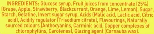 Rowntree's Fruit Gums 120g close-up—chewy candies with bright colors.