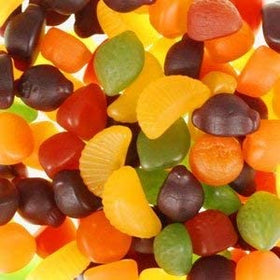 Rowntree's Fruit Gums 120g open pack—assorted fruity flavors ready to eat.