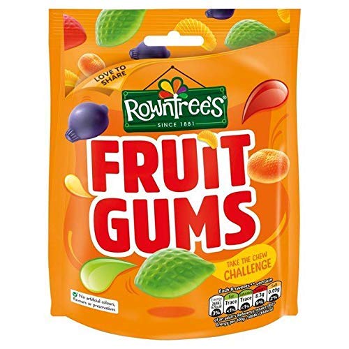 Rowntree's Fruit Gums 150 g bag with five flavours, vegan-friendly snack for on-the-go