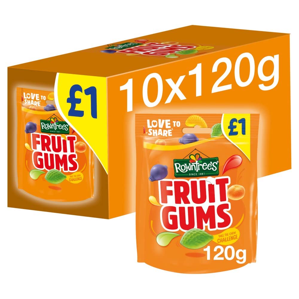 Rowntree's Fruit Gums variety flavours for fruity snacking.