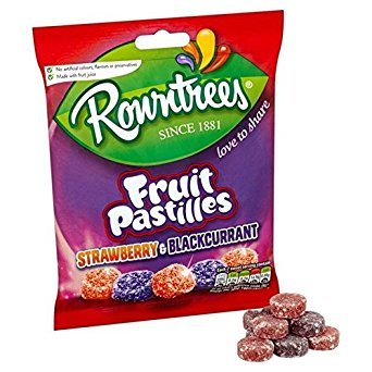 Rowntree's red and black fruit pastilles bag with vibrant colors, ideal for sharing.